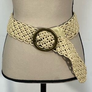 Vintage Woven Cotton Belt Brass Alloy Buckle Women’s L Boho Neutral Classic